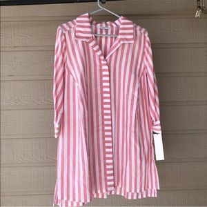 Fox Croft NYC striped blouse white pink Sz 14W #K